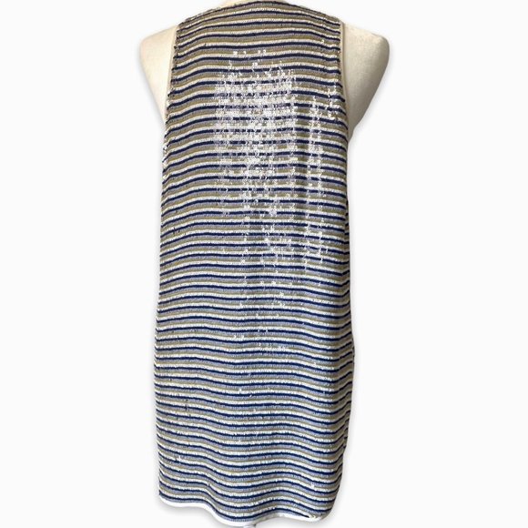 Sequined Striped Long Tank w/Silk Cream Piping Size Large by Theory - Picture 4 of 11